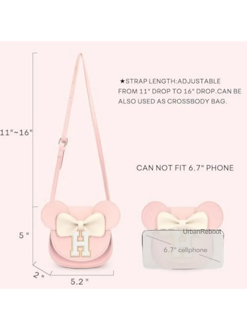 Faux Leather Toddler Purse Wallet Adjustable Strap Snap Closure Letter H